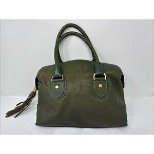 Cole Haan Top Handle Forest Green Leather Satchel Braided Handle Tassel